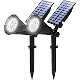 T-SUN Solar Spotlights Outdoor, 2 Pack White LED Landscape Lights, Waterproof Solar Powered Light with Auto On/Off, Adjustable Wall Lights for Yard, Garden, Patio, Driveway, Pool