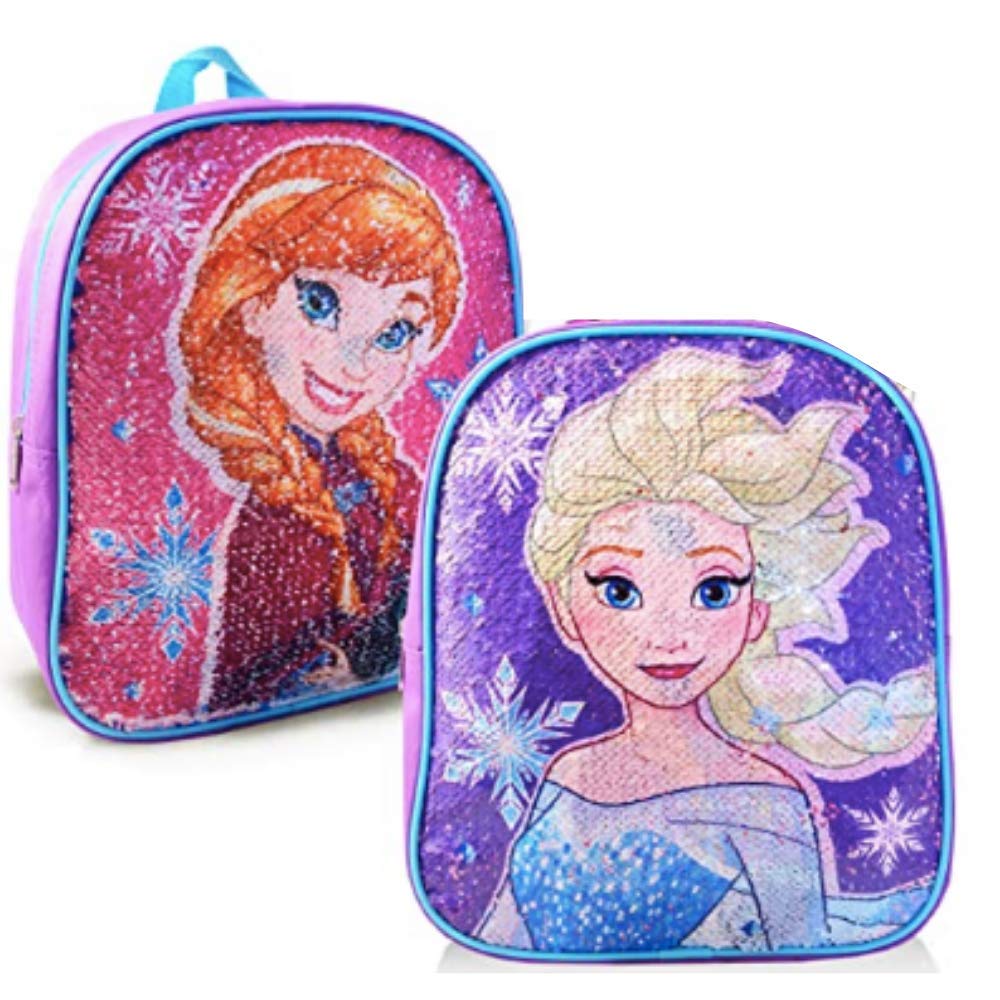 Bek BrandsFrozen Girl’s 12 in Mini Backpack with Reversible Sequins ft Anna and Elsa - Adjustable Shoulder Straps and Zip Compartment