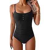 B2prity One Piece Swimsuit for Women Tummy Control Retro Bathing Suit Button Up Slimming Swimwear