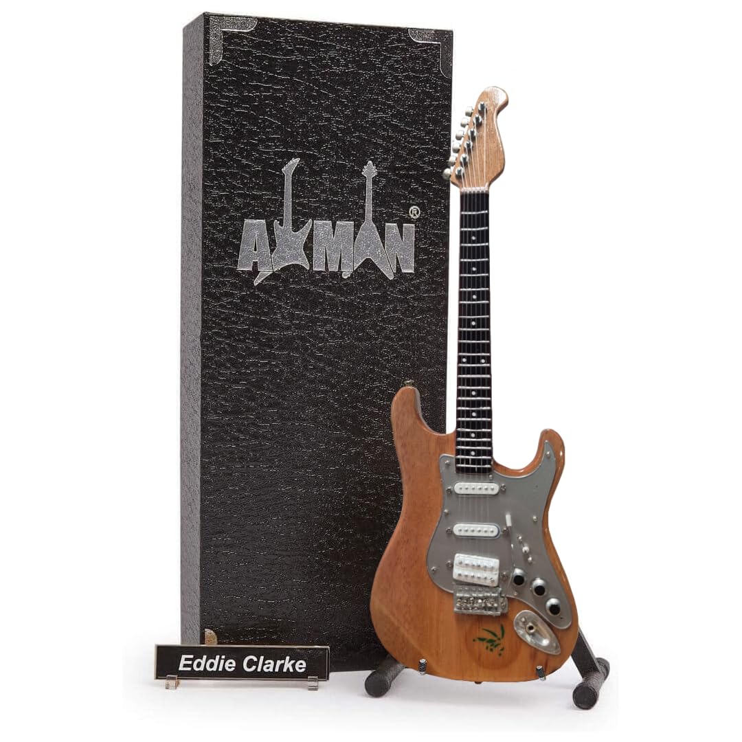 Eddie Clarke (Motörhead) Miniature Guitar Replica - Music Gifts - Handmade Ornamental 1/4 Scale - Includes a Display Box, Name Tag and Miniature Guitar Stand