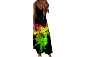 anuyalue Fashion Dresses for Women 2023 Colorful Print Summer Dress Deep V Neck Sleeveless Sundresses Sexy Casual Sling Dress