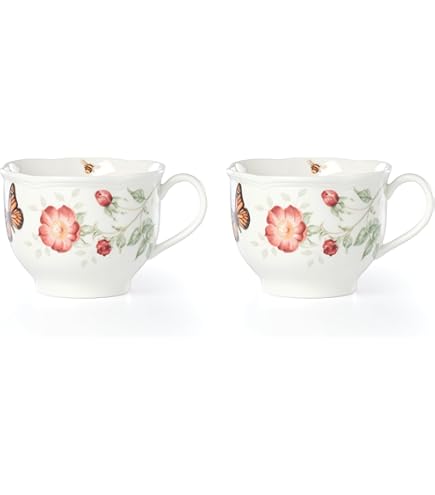 Lenox Butterfly Meadow Holiday Set Di 4 Tazze In Porcellana – Motivi Floreali Con Bordi Smerlati, Microonde E Lavastoviglie