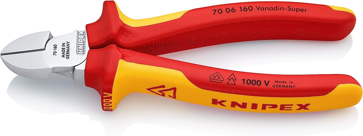 KNIPEX Diagonal Cutter Self-Service Card Chrome-Plated Insulated with Multi-Component Grips, VDE-Tested 160 mm, 70 06 160 SB