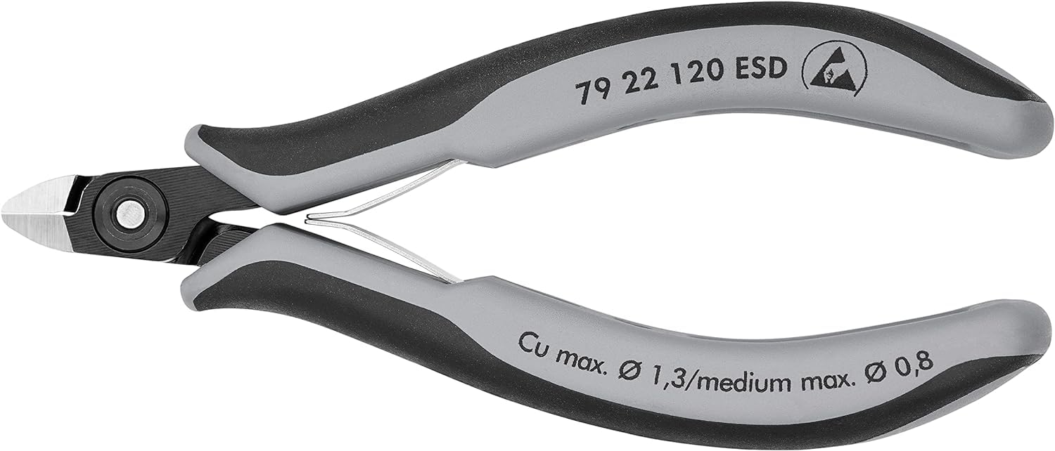 KNIPEX Precision Electronics Side Cutter ESD with Multi-Component Handles 120 mm, 79 22 120 ESD