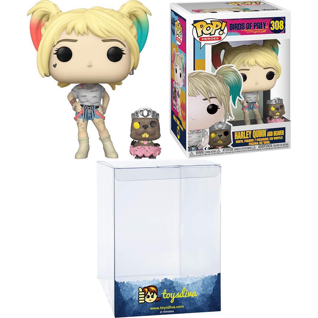 Harley Quinn and Beaver: Funk o Pop! Heroes Vinyl Figure Bundle with 1 Compatible 'ToysDiva' Graphic Protector (308 - 44378 - B)