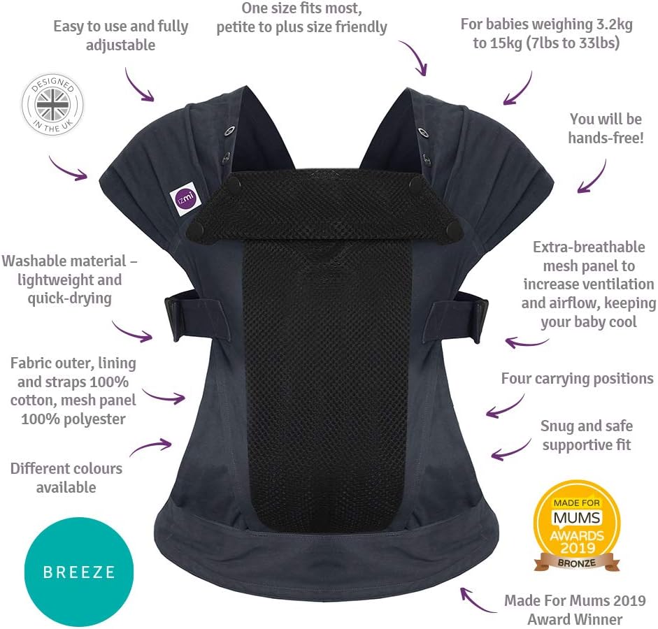 Izmi Breeze Baby Carrier Award Winning Adjustable Soft Structured