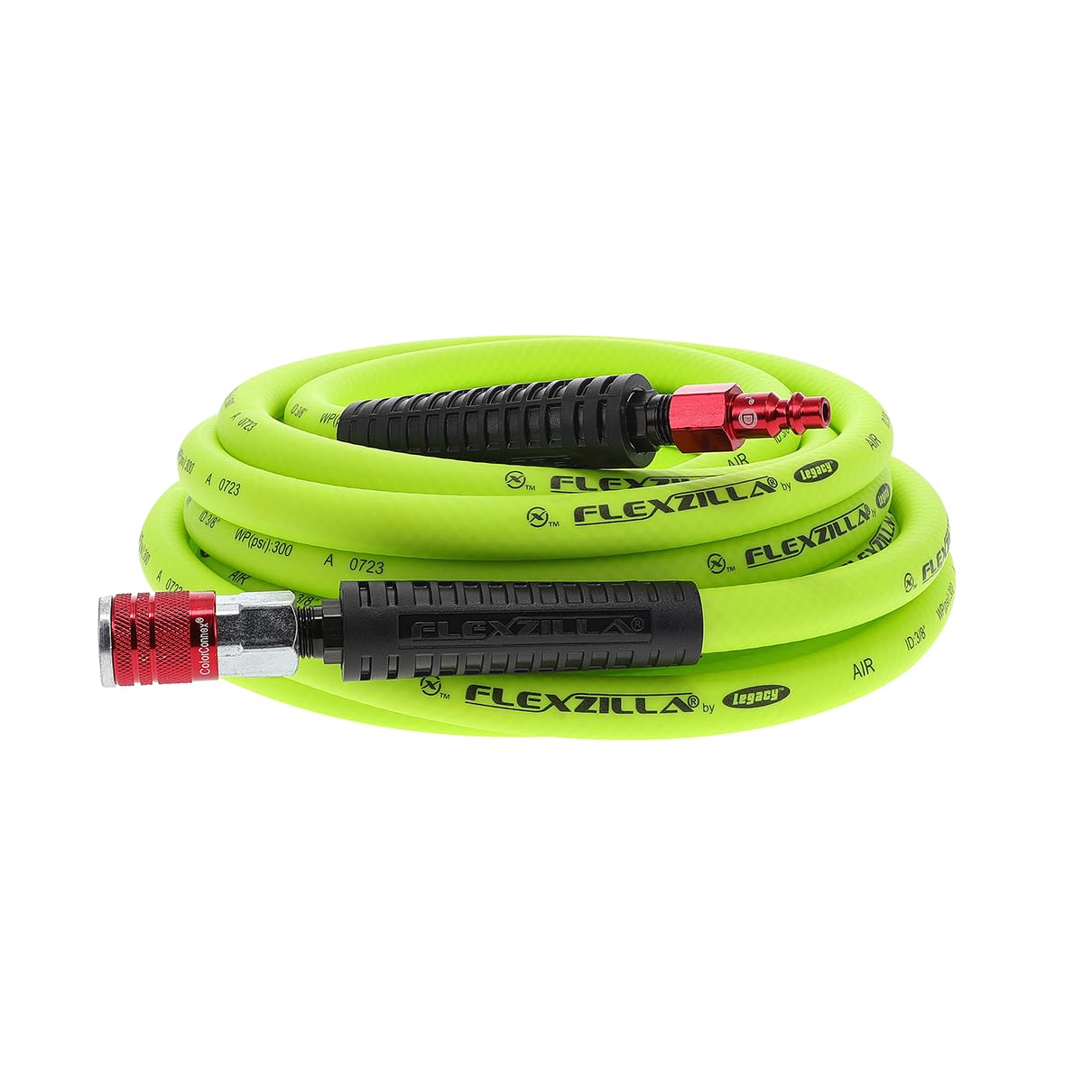Flexzilla Air Hose with ColorConnex Industrial Type D Coupler and Plug, 3/8 in. x 25 ft., Heavy Duty, Lightweight, Hybrid, ZillaGreen - HFZ3825YW2-D — image 1