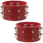 FM FM42 Multicolor PU Simulated Leather Rivets Spikes 1.69" Width Adjustable Snap Button Bracelet, Pack of 2 PCs