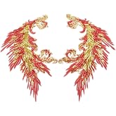 Sequins Embroidery Phoenix Peacock Feather Tail Applique Sewing Patches for Cloth Wedding Stage Accessories (red)