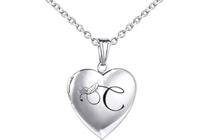 MUERDOU Butterfly Locket Necklace that Holds Pictures Initial Alphabet Letter Heart Shaped Photo Memory Locket Pendant Necklace