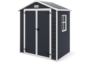 YOFE 6x4.4FT Resin Outdoor Storage Shed, Waterproof Resin Shed,Plastic Storage Shed with Reinforced Floor for Outdoor to Store Garden Tools (Darkgray)