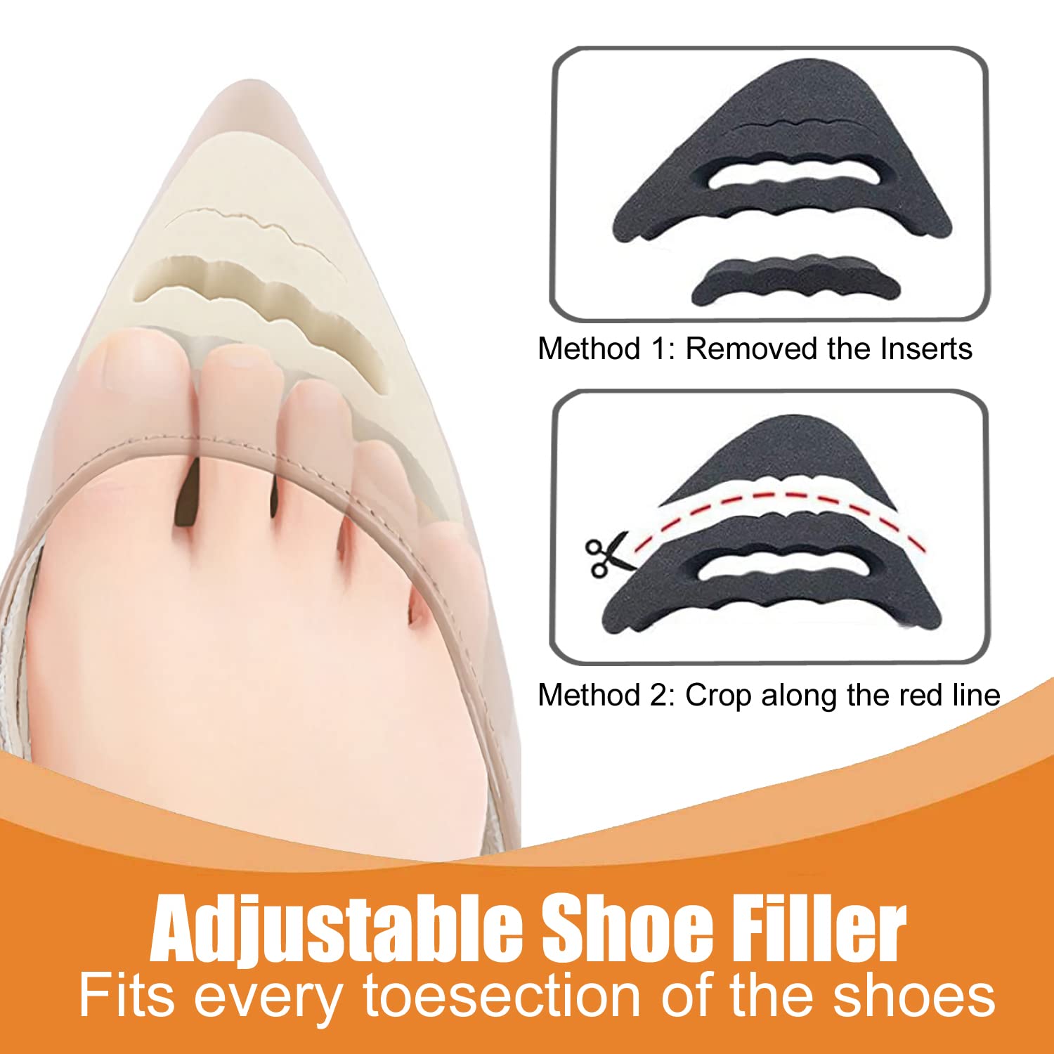16 Pairs Shoe Filler Heel Pads for Womens Shoes - Shoe Filler for Too Big Shoes Women with Toe Inserts, Toe Inserts for Too Big Fit