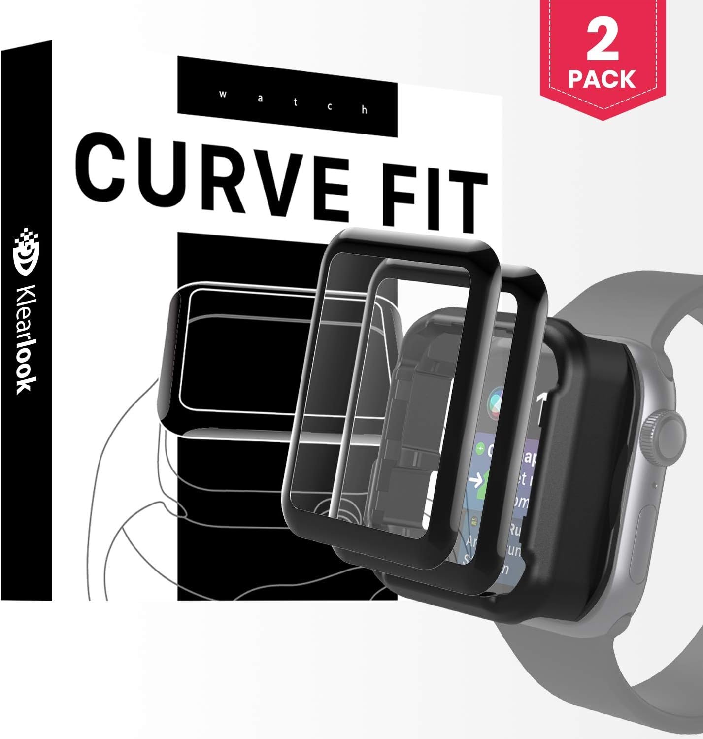 Klearlook (2 Pack 3D Full Cover Screen Protectors for iWatch 40mm (Series 4/5) with Install Tool, Edge to Edge Cover Clear Shock-Proof (Ceramic Shield) Screen Film Compatible with Apple Watch (40mm)