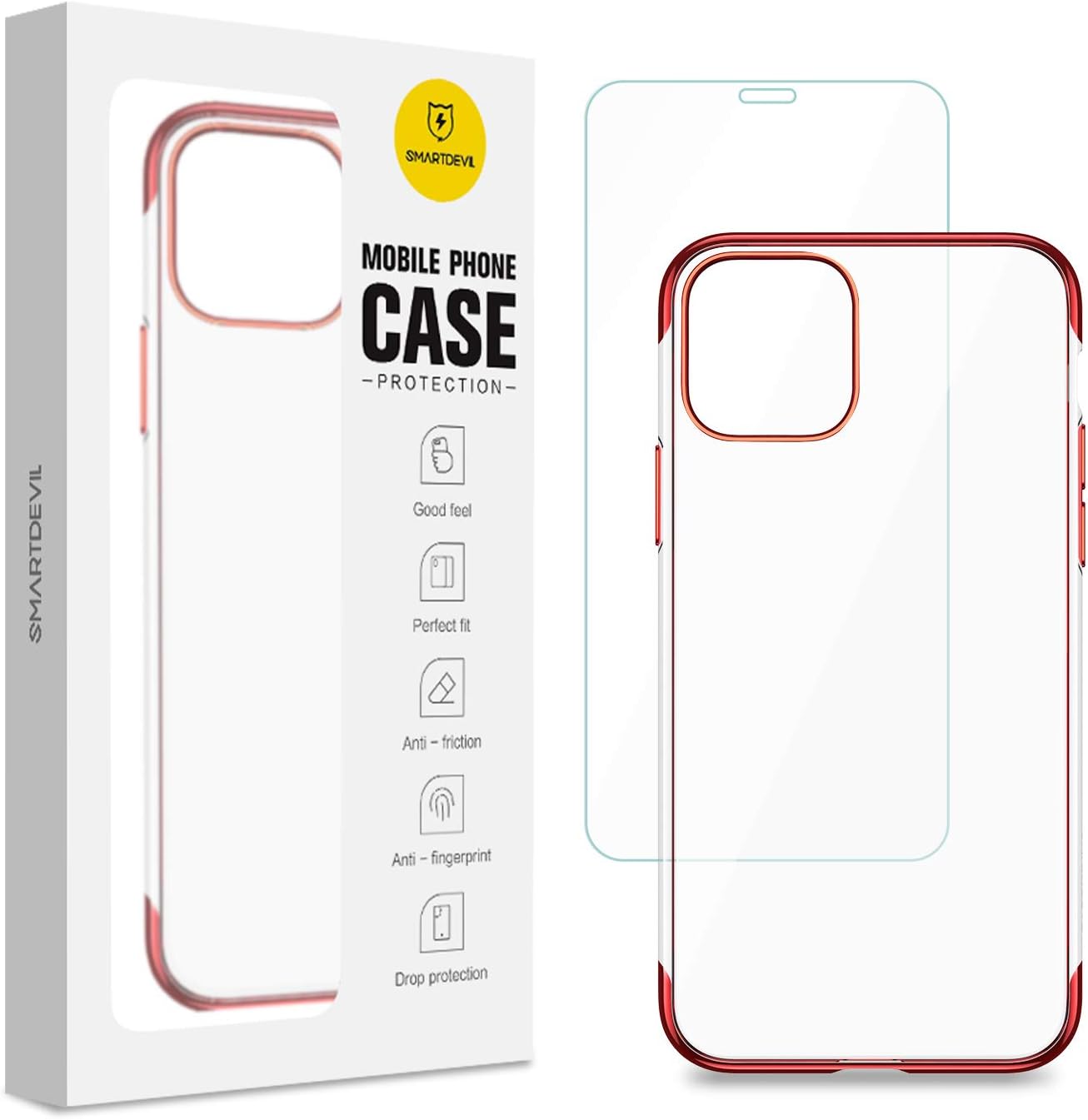 SMARTDEVIL Case with Screen Protector for iPhone 11 Pro Max Silicone TPU Case Shockproof Scratch Resistant transparent Soft Protective Case for 6.5 Inch Mobile Phone Gel Skin Back Cover(Red)