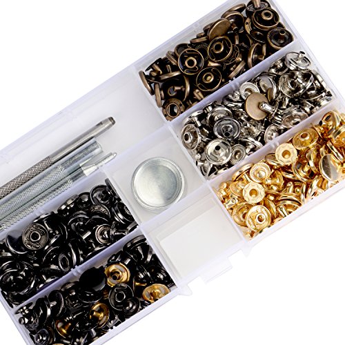 100 Sets Snap Fasteners, Snap Buttons Press Studs with 4 Pieces Fixing Tools for Lether Cloth Jackets, 5 Assorted Colors, 12mm in Diameter, Christmas Gift Idea - Thumbnail 2
