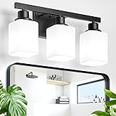 DIKAIDA 3-Light Bathroom Vanity Light,Modern Matte Black Bathroom Light Fixtures with Square Frosted Glass,Wall Sconces Light