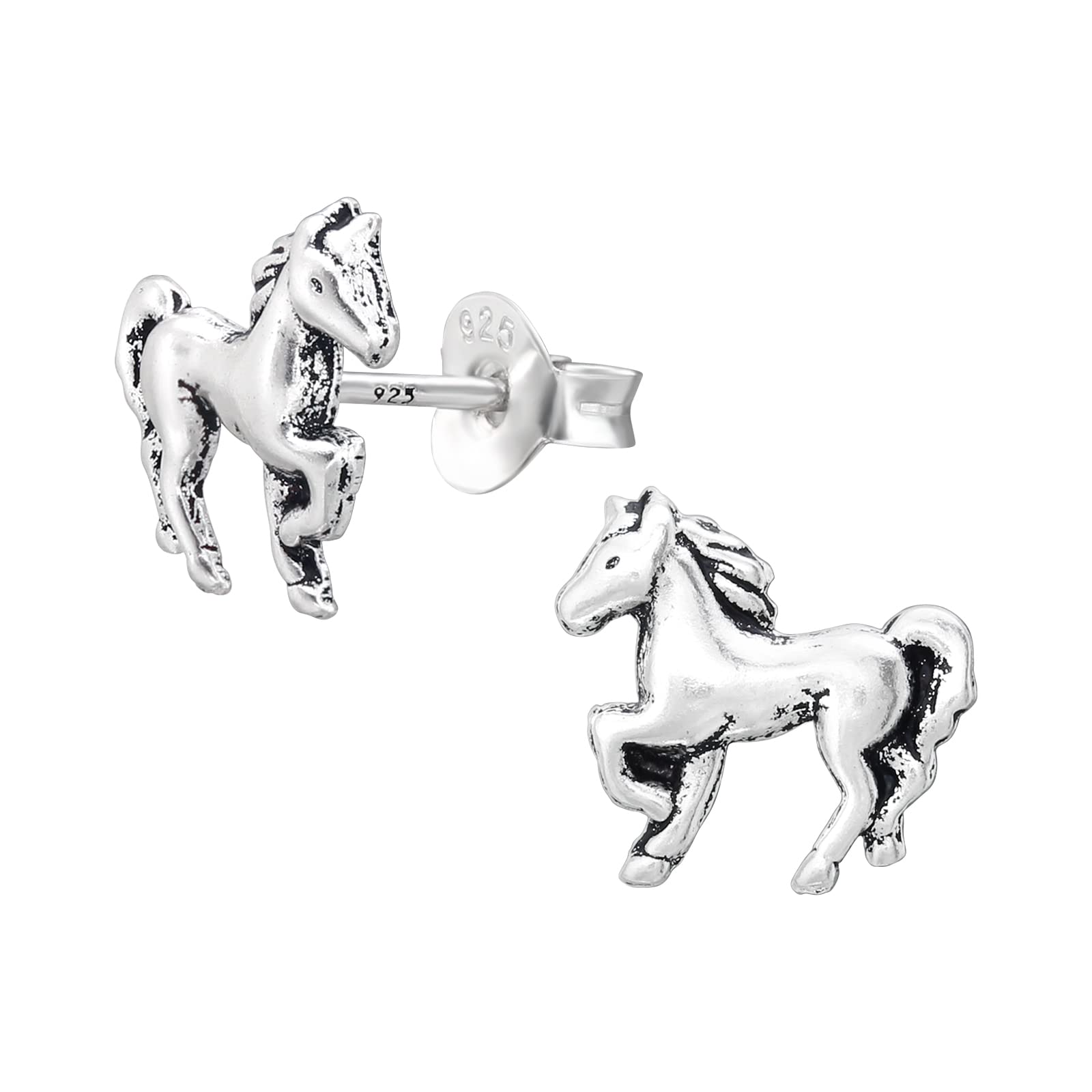 925 Sterling Silver Oxidised Lightweight Hollow-Back Horse Stud Earrings for Women & Girls – Animal Equestrian Jewellery Jewellery Gift Boxed