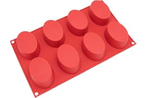 Freshware SL-118RD 8-Cavity Oval Silicone Mold for Soap, Cake, Bread, Cupcake, Cheesecake, Cornbread, Muffin, Brownie, and Mo