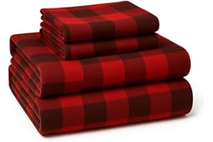 LANE LINEN 100% Cotton King Flannel Sheets Set - Brushed for Extra Softness - Lightweight & Durable Cotton King Size Flannel Sheets Set - Cozy Winter Bed Sheets, 15" Deep Pocket - Buffalo Checks Red
