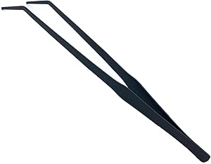 FRUTA Aquarium Tweezers Stainless Steel Curved Tweezer with Carbonation Protection Coating Against Rust Long Reptiles Feeding Tongs for Aquatic Plants Spider Snakes Lizards, 15 inch - Black Curved