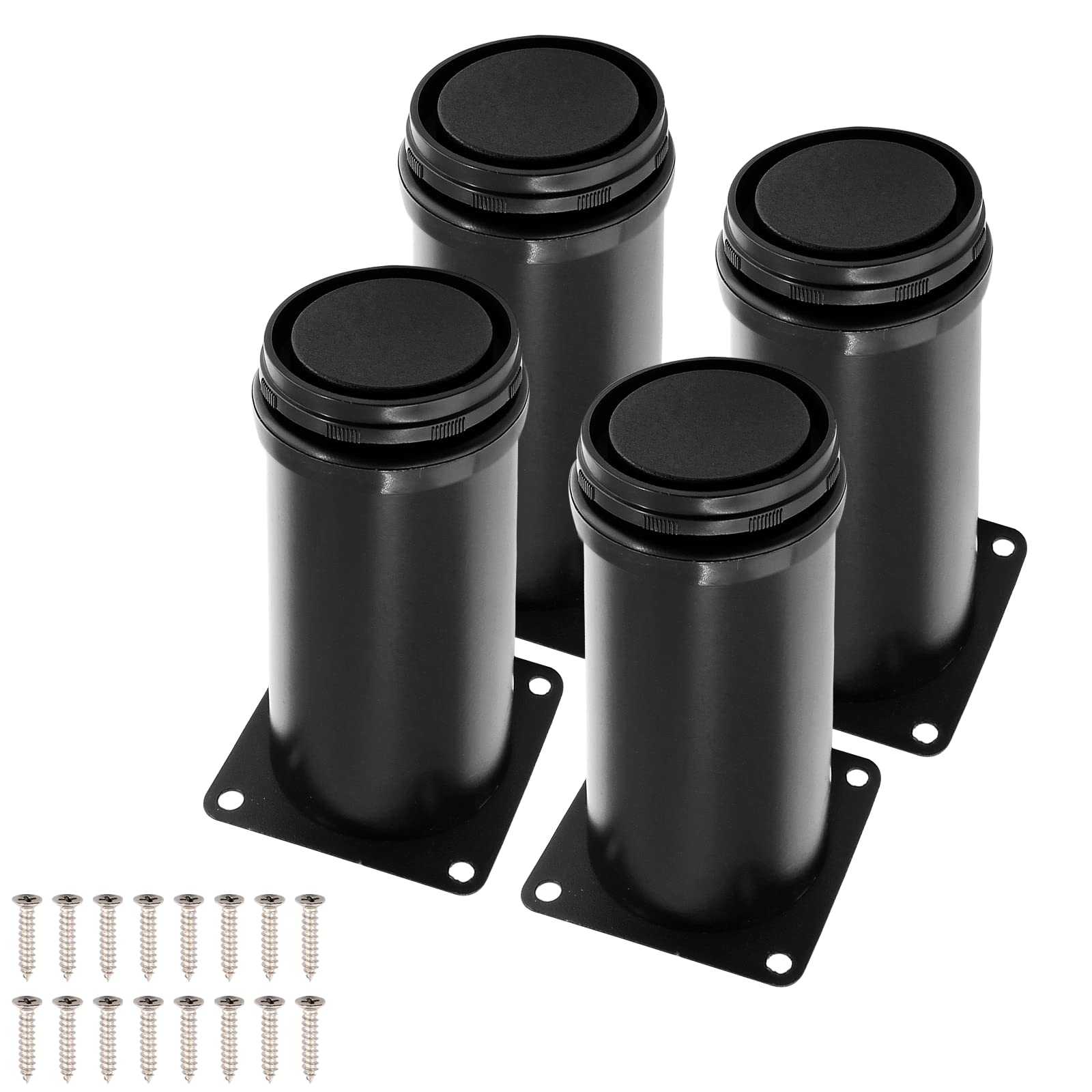 Cjueiom 4Pcs Adjustable Furniture Legs, 80mm Stainless Steel Black Feet for Bed, Sofa, Cabinet, Wardrobe, Coffee Table, Kitchen Cabinet Legs, Worktop Support