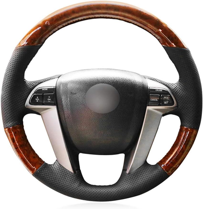 LYSHUI PU Mahogany Wood Grain Black Leather Steering Wheel Covers,For Honda Accord 8 Odyssey