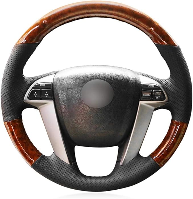 LYSHUI PU Mahogany Wood Grain Black Leather Steering Wheel Covers,For