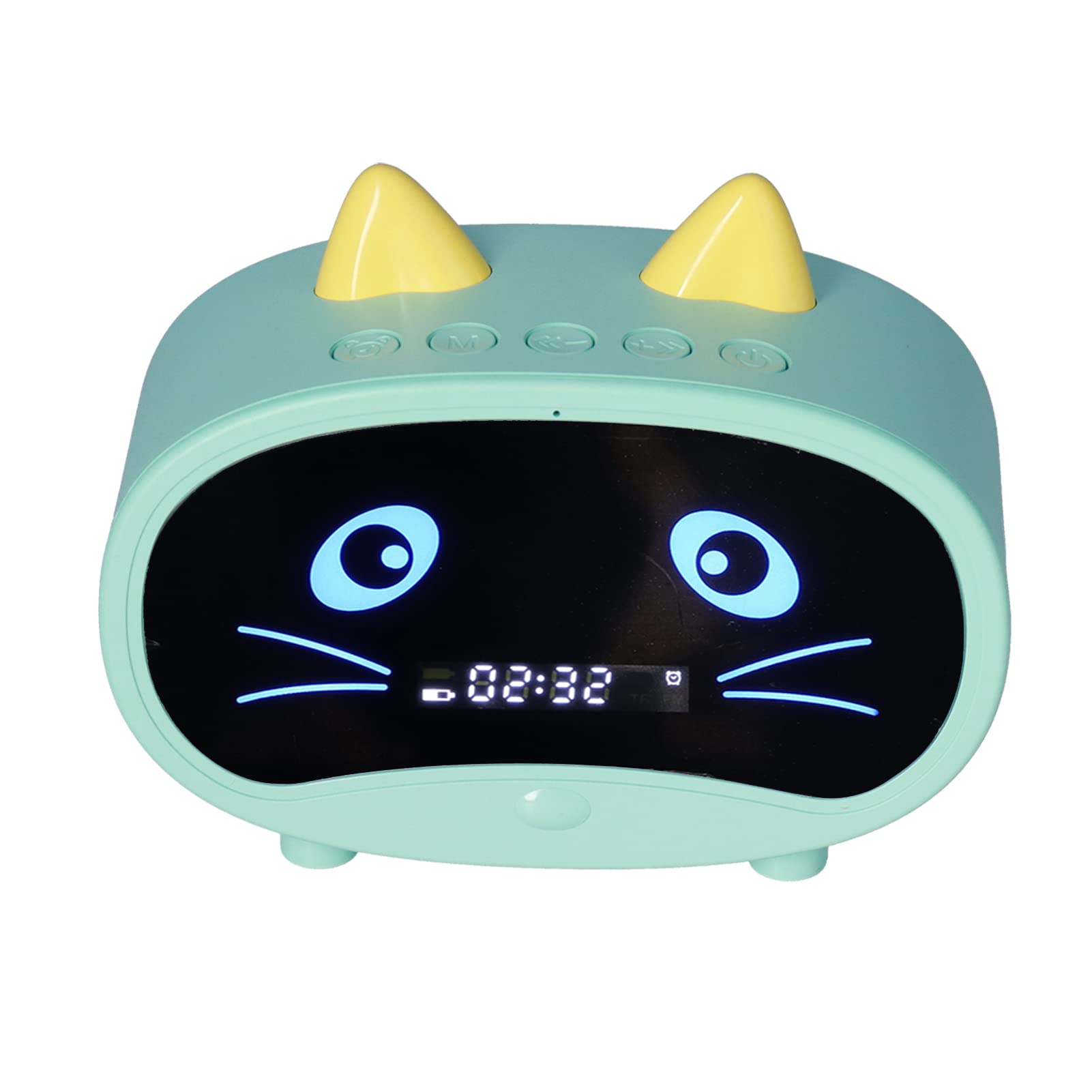 Kids Alarm Clock, Digital Alarm Clock for Kids Bedroom, Cute Cat Ear Alarm Clock Speaker Toddler Digital Alarm Clock Children's Sleep, Dual Alarm Clock (Green)