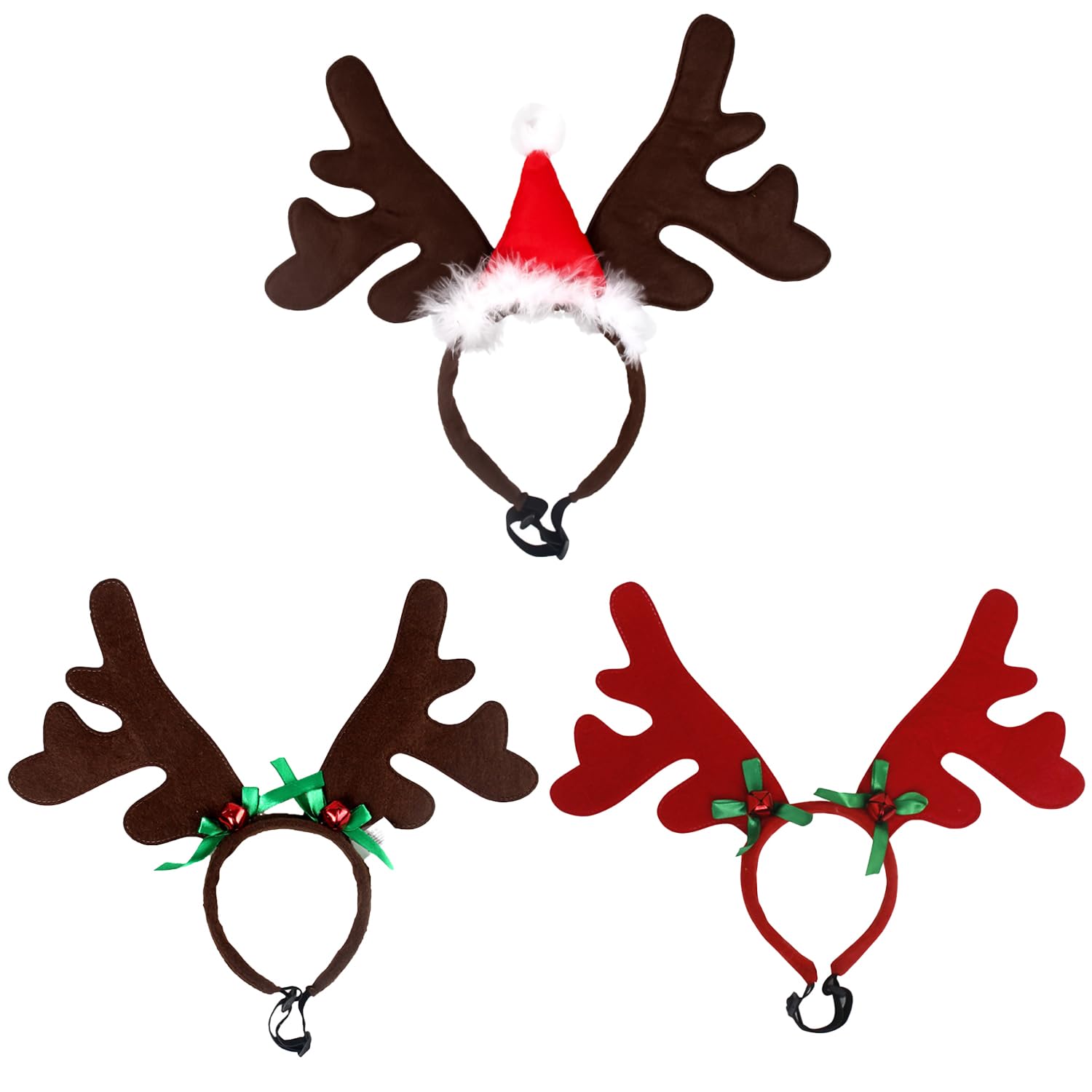 MEISH 3 Pieces Dog Christmas Reindeer Antlers Headband Xmas Antlers Headwear Dog Pet Puppy Deer Antler Headband Pet Costumes Accessories for Dogs and Cats