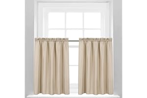 Valea Home Waffle Weave Textured Bathroom Window Curtains Water Repellent Short Curtains Window Covering Half Window Curtains Kitchen Tiers, Taupe, 36 x 36 inches, Set of 2