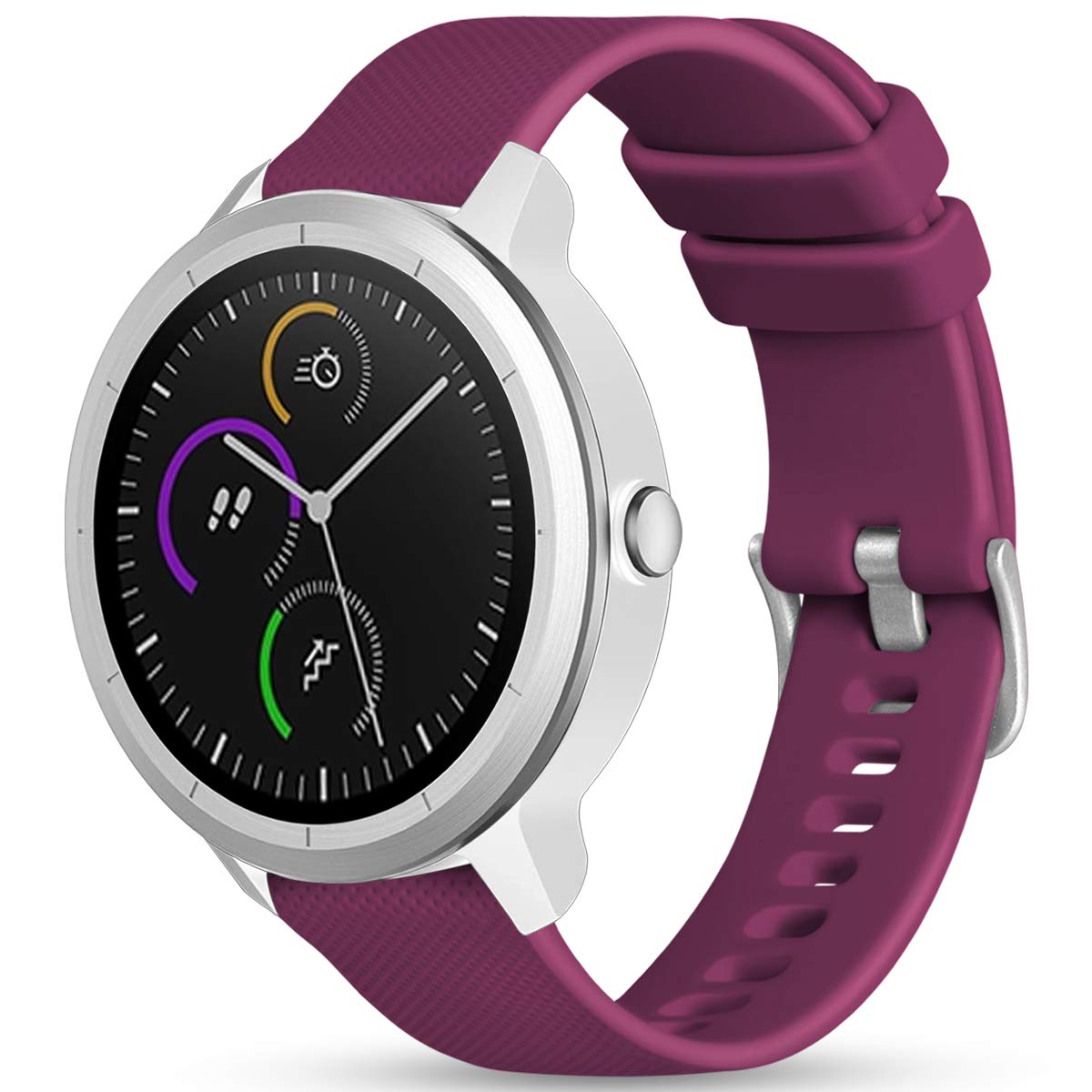 Vobafe 20mm Strap for Garmin Vivoactive 3/3 Music/Venu/Venu 2 Plus/sq/sq 2/Forerunner 245/645/55, Soft Silicone Watch Band Replacement for Garmin Vivomove HR/Instinct 2S/Fenix 7S, Fuchsia