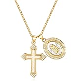 Rnivida 14k Gold Plated Cross & Shell Inlaid Miraculous Medal Pendant Necklace for Women