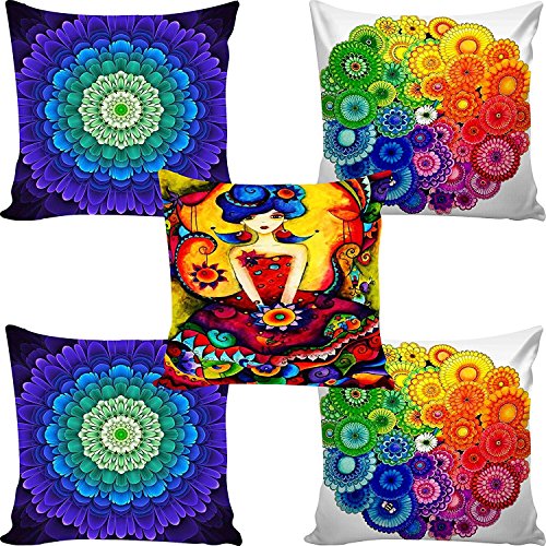 AEROHAVEN™ Set of 5 Multi Colored Decorative Hand Made Cotton Cushion Covers 16 x 16 (40cm x 40cm) AEROHAVEN™ Set of 5 Multi Colored Decorative Hand Made Cotton Cushion Covers 16 x 16 (40cm x 40cm)