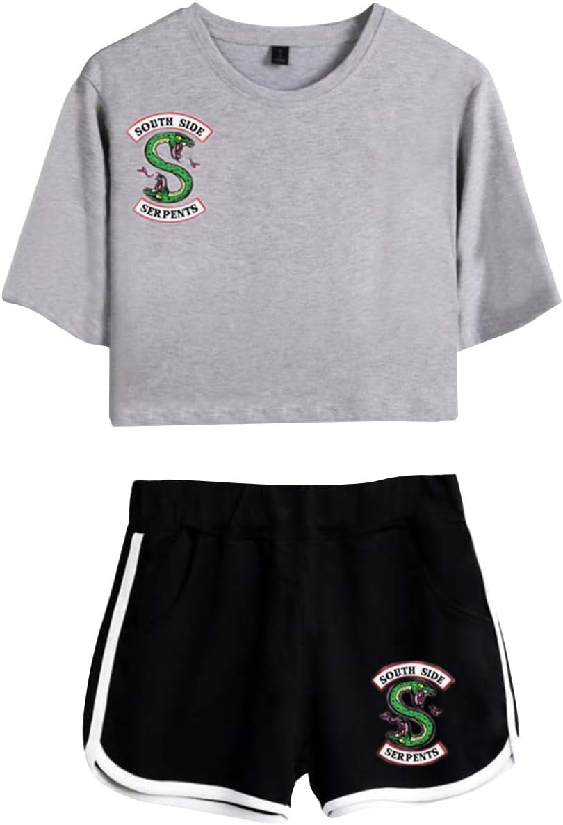 Riverdale Tops and Shorts Set, South Side Serpent Clothes Teen Girls T-Shirt Set Causal Sport Tracksuit Two Piece Suit Sales