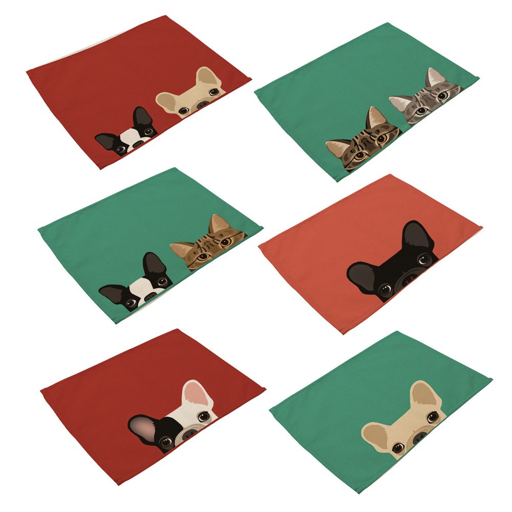 Monoshop 6 in Set Cotton Linen Placemats – Dog&Cat...