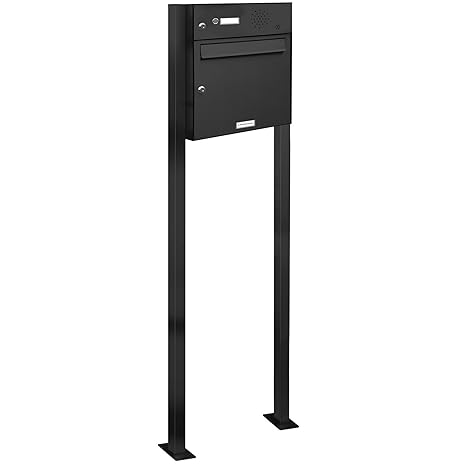 AL Briefkastensysteme 1er Standbriefkasten Anthrazitgrau RAL 7016 mit Klingel als 1 Fach Briefkastenanlage in Postkasten Brie