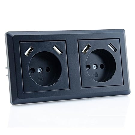 230 V Schutzkontakt Schuko USB Steckdose Wandsteckdose Unterputz, 2 x USB Ladegeräte passend für Gira System 55, Schwarz, TÜV