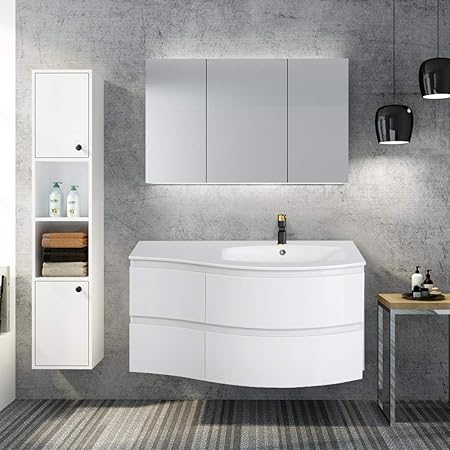 Nrg Gloss White Bathroom Vanity Basin Unit Wall Hung Right Curved Drawer Storage Cabinet Furniture 1000mm Amazon Co Uk Kitchen Home