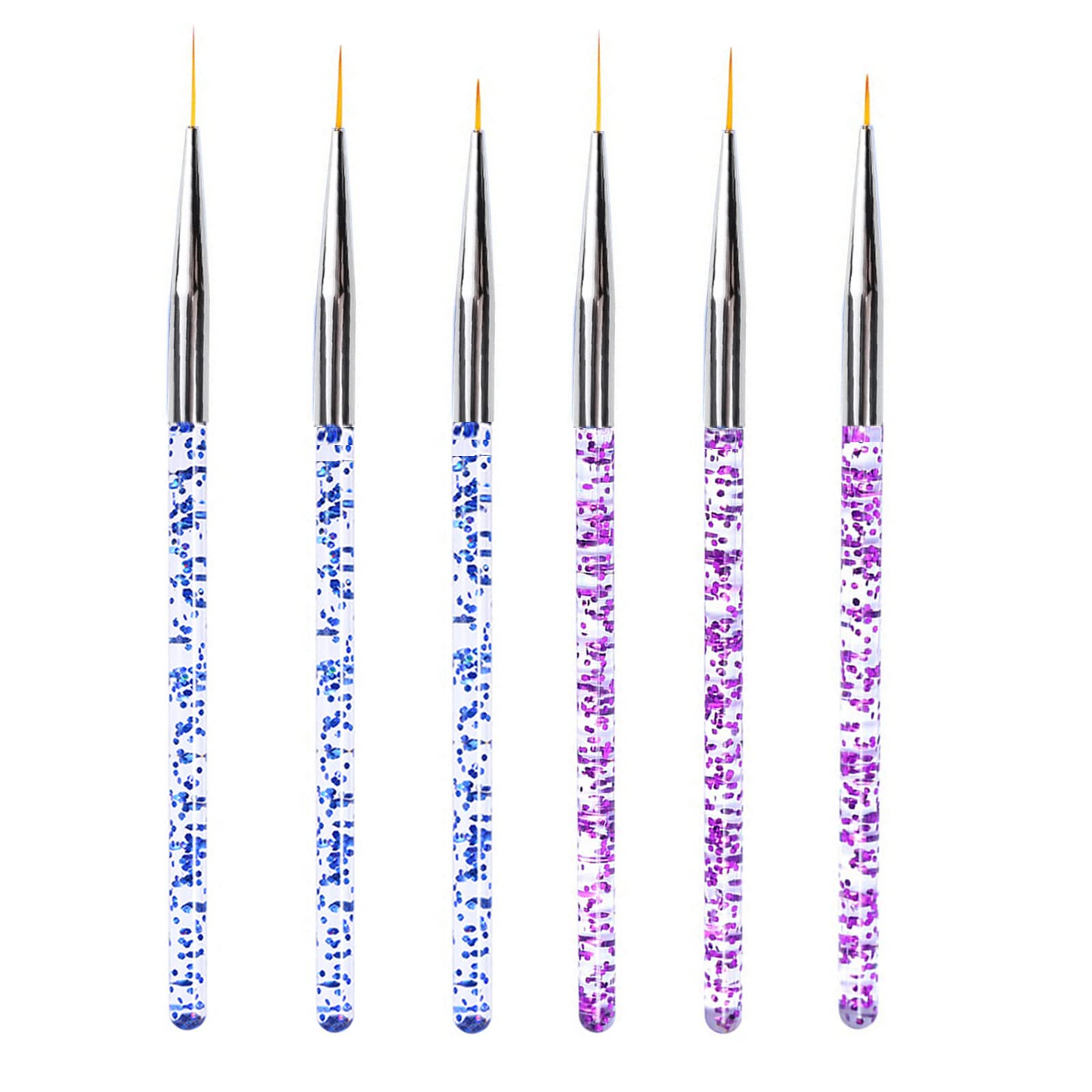 Pack of 6 Nail Design Brushes, Professional Acrylic Nail Art Liner Brushes, Acrylic Nail Brushes, Detail Nail Accessories Brush for Manicure Salon, Blue + Purple