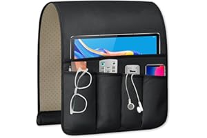 WETRBWEH TV Remote Control Holder Couch Caddy, Non-slip Bedside Caddy Organizer with 5 Pockets for Key Glasses Phone Magazine Holders (Black, 35"x12.4")