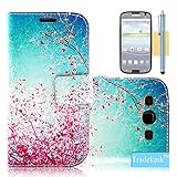 Galaxy S3 Case, Tradekmk(TM) Brand New Fashion High Quality PU Leather Flip Stand Case with Built-in Card Slots Cover[Pink Flowers Blue Sky] Compatible with Samsung Galaxy S3 i9300[+Stylus+Screen Protector+Cleaning Cloth]