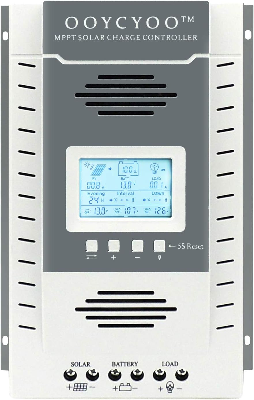 Temank 60A MPPT Solar Charge Controller 12V/24V Auto, 60 amp Solar Charge Regulator Max 96V, 780W/ 1560W Input, for Lead-Acid Battery Load Timer Setting