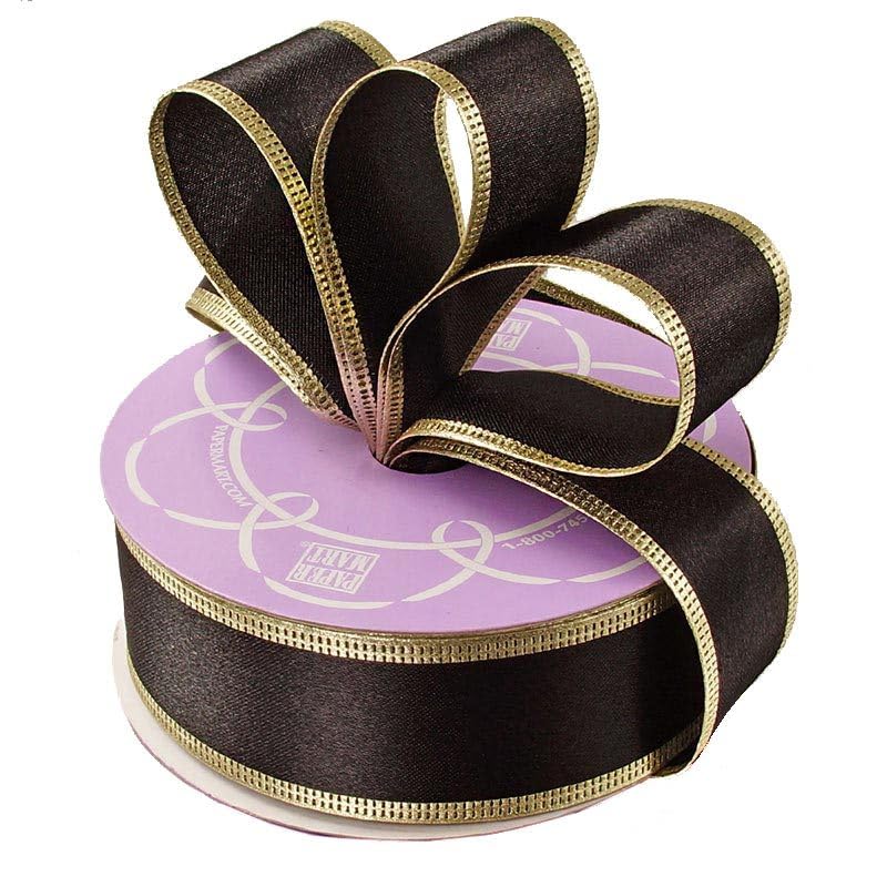 Photo 1 of 1 1/2" X25 Yards Black/Gold Crimped Metallic EDG Satin Ribbon