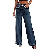 LBDLONGBIDA Women's Wide Leg Jeans Stretchy High Waisted Baggy Jeans 2026 Trendy Loose Fit Frayed Raw Hem Denim Pants