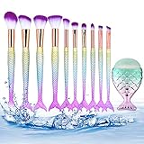 Mermaid Makeup Brush Set Kabuki Makeup Brushes Cosmetics Foundation Blending Brush Beauty Brushes Kit Premium Makeup Brush Concealer Cosmetic Tools - 11Pcs (Multi-color GradientA)