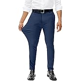 Comdecevis Mens Stretch Dress Pants Slim Fit Skinny Wrinkle Free Expandable Waist Golf Pant Tapered Chinos