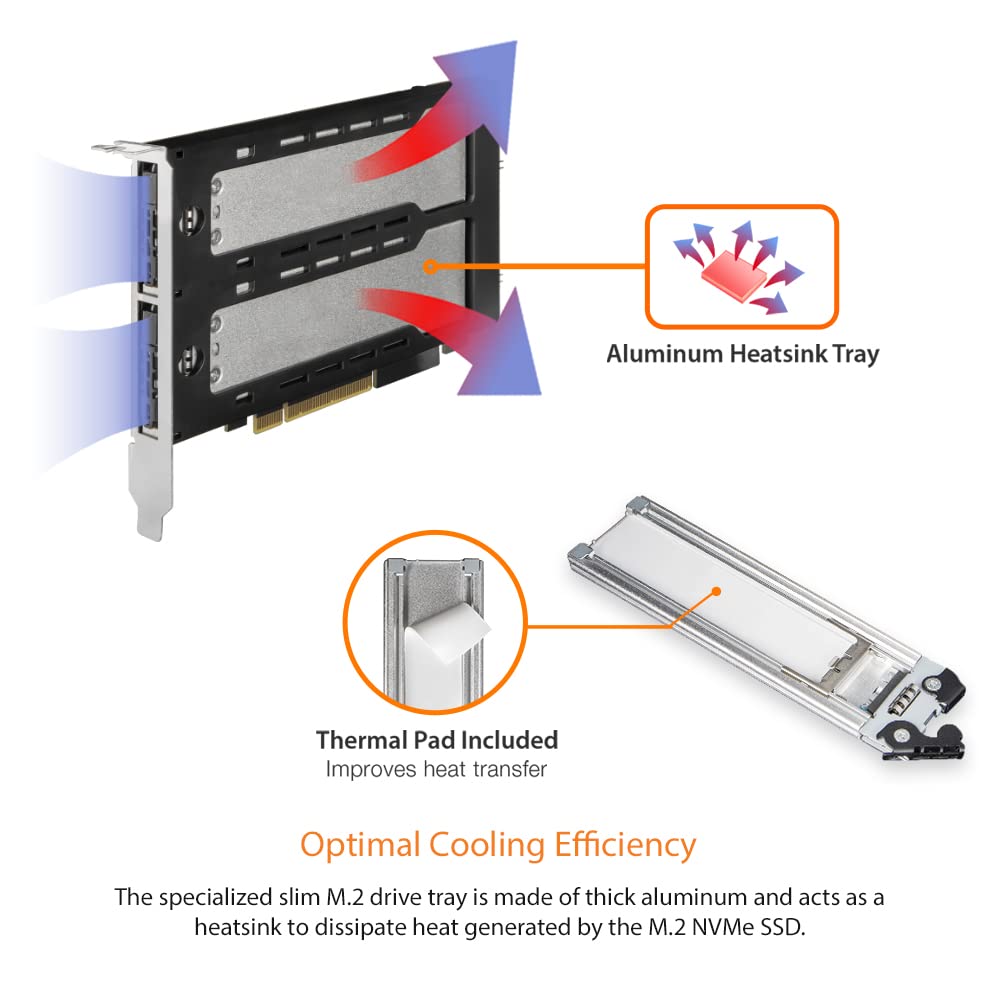 ICY DOCK Dual Bay 2X M.2 NVMe SSD to PCIe 4.0 x8 Removable Adapter Card for PCI Express Slot (PCIe Bifurcation Required) | ExpressSlot MB842MP-B