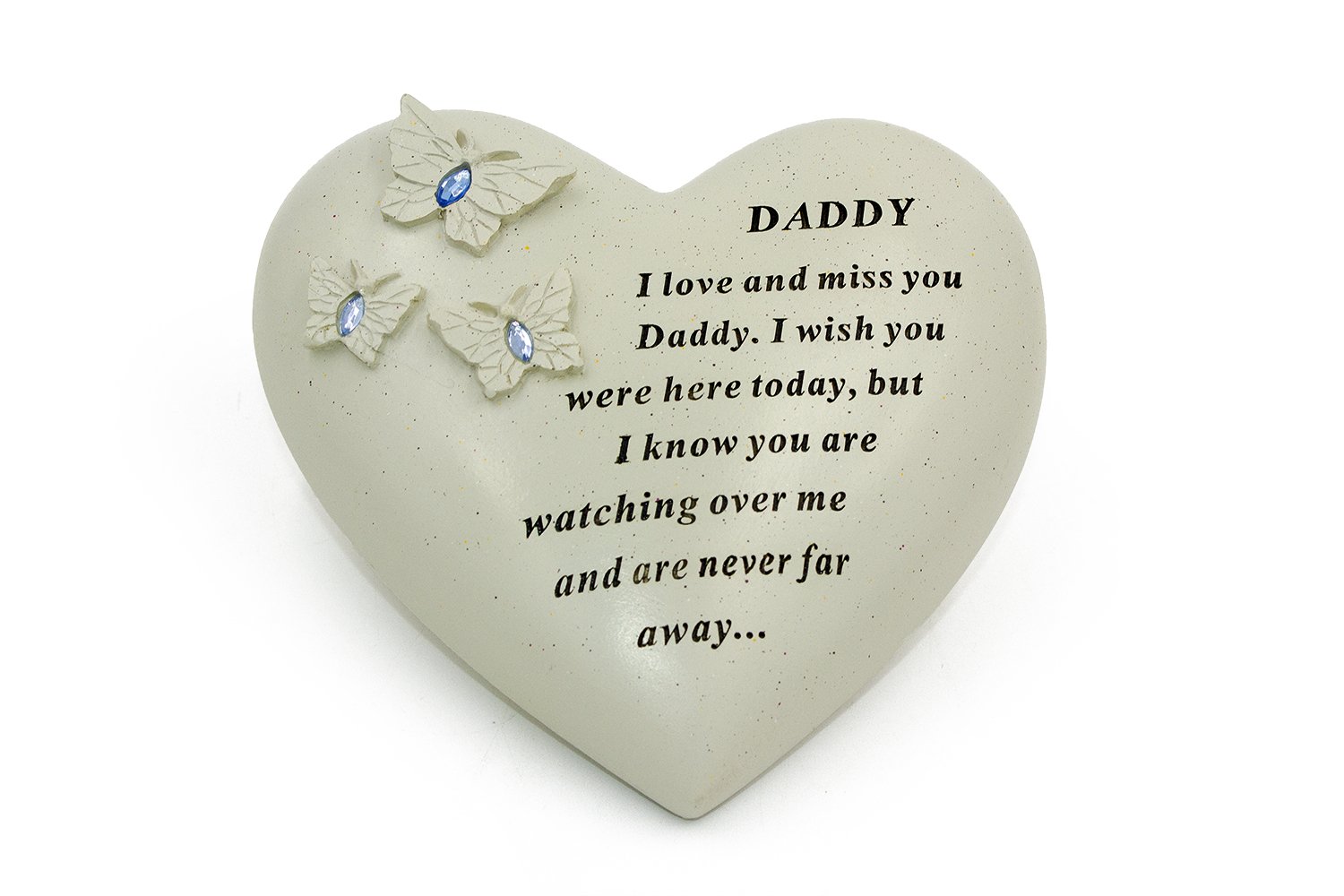 David Fischhoff Daddy Memorial Butterfly Heart with Gems, Stone, Cream, 16 x 7 x 14.5 cm