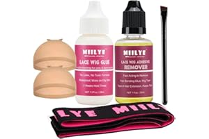 MIILYE Wig Glue for Front Lace Wig Install Kit with Adhesive Remover, Melting Band, Stocking Caps, Strong Hold Lace Front Glue, Invisible Bond Hair Adhesive, White