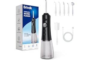 SRIVDK Water Dental Flosser for Teeth – 300ML Cordless Oral Irrigator with 6 Replaceable Jet Tips, 3 Modes, Portable Rechargeable Electric Flosser for Braces & Sensitive Gums, IPX7 Waterproof for Home&Travel